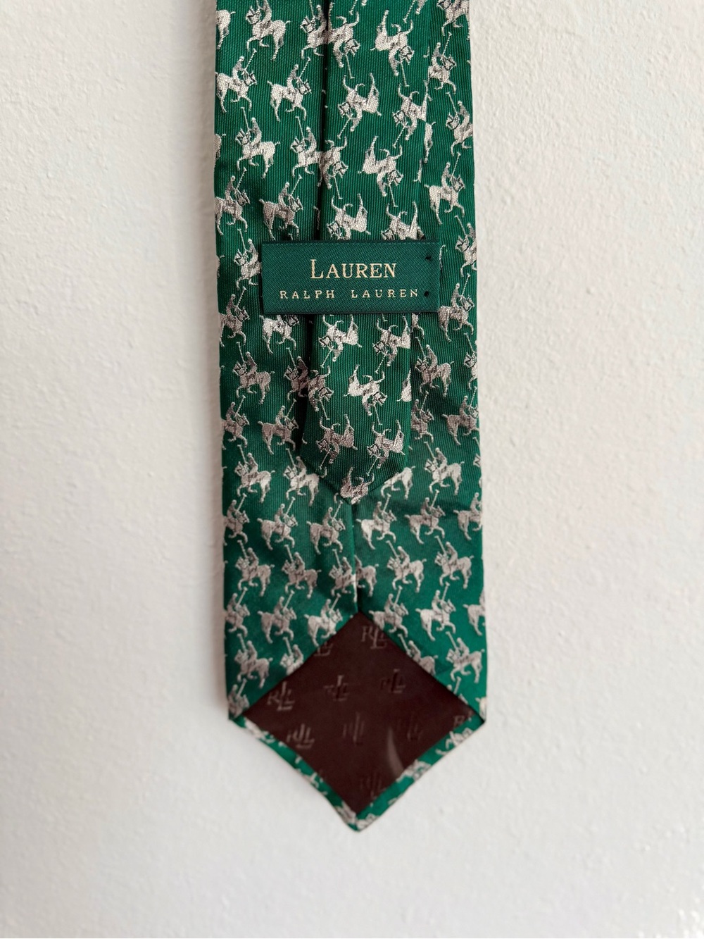 Ralph Lauren Green Silk Tie with White Equestrian Motif